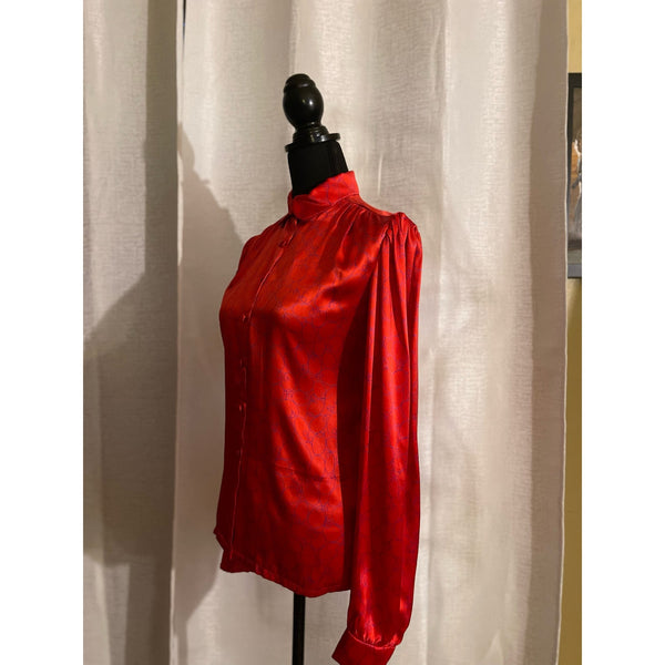 Silky Button Down Blouse Red Size S