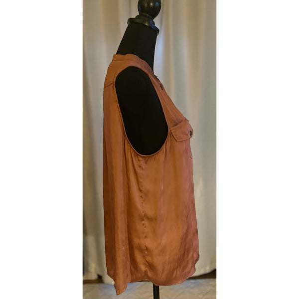 H&M Silky Copper Blouse Mandarin Collar Size 14