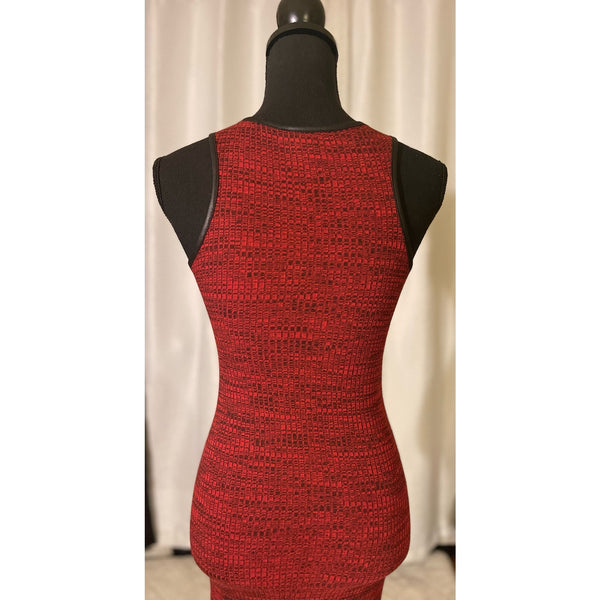 Ambiance Red Ribbed Bodycon Tank Dress Size Small Faux Leather Piping
