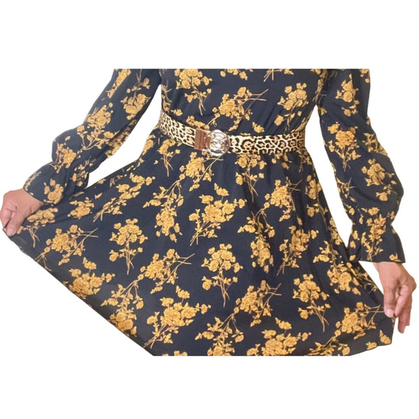 Black Floral Print Babydoll Dress