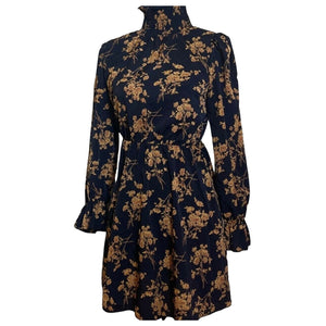 Black Floral Print Babydoll Dress