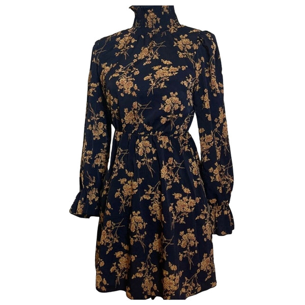 Black Floral Print Babydoll Dress
