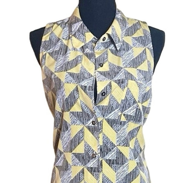 Alfani Geometric Print Sleeveless Shirt Dress Size 12 Lightweight Yellow