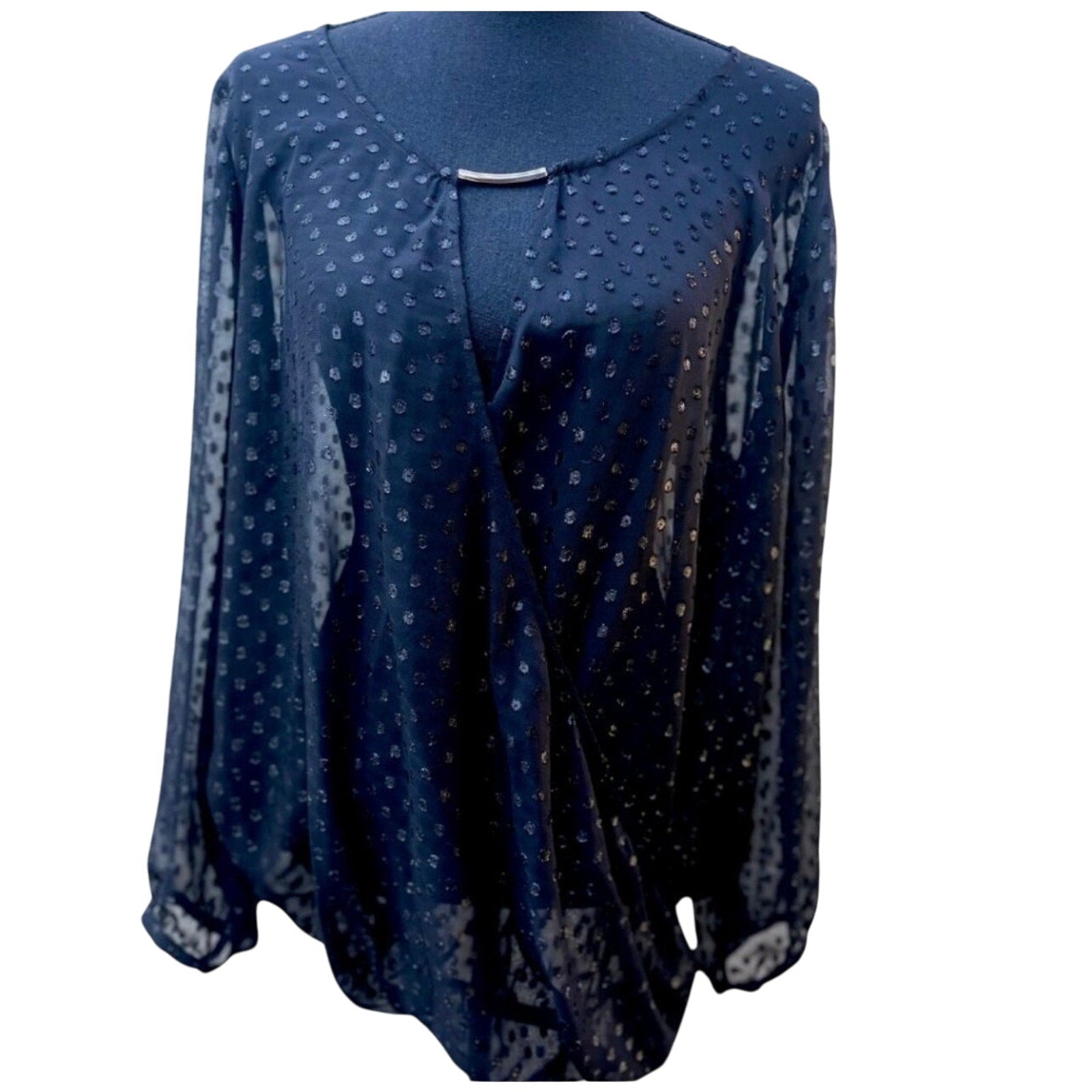 Lane Bryant Sheer Black Polka Dot Blouse Size 18/20
