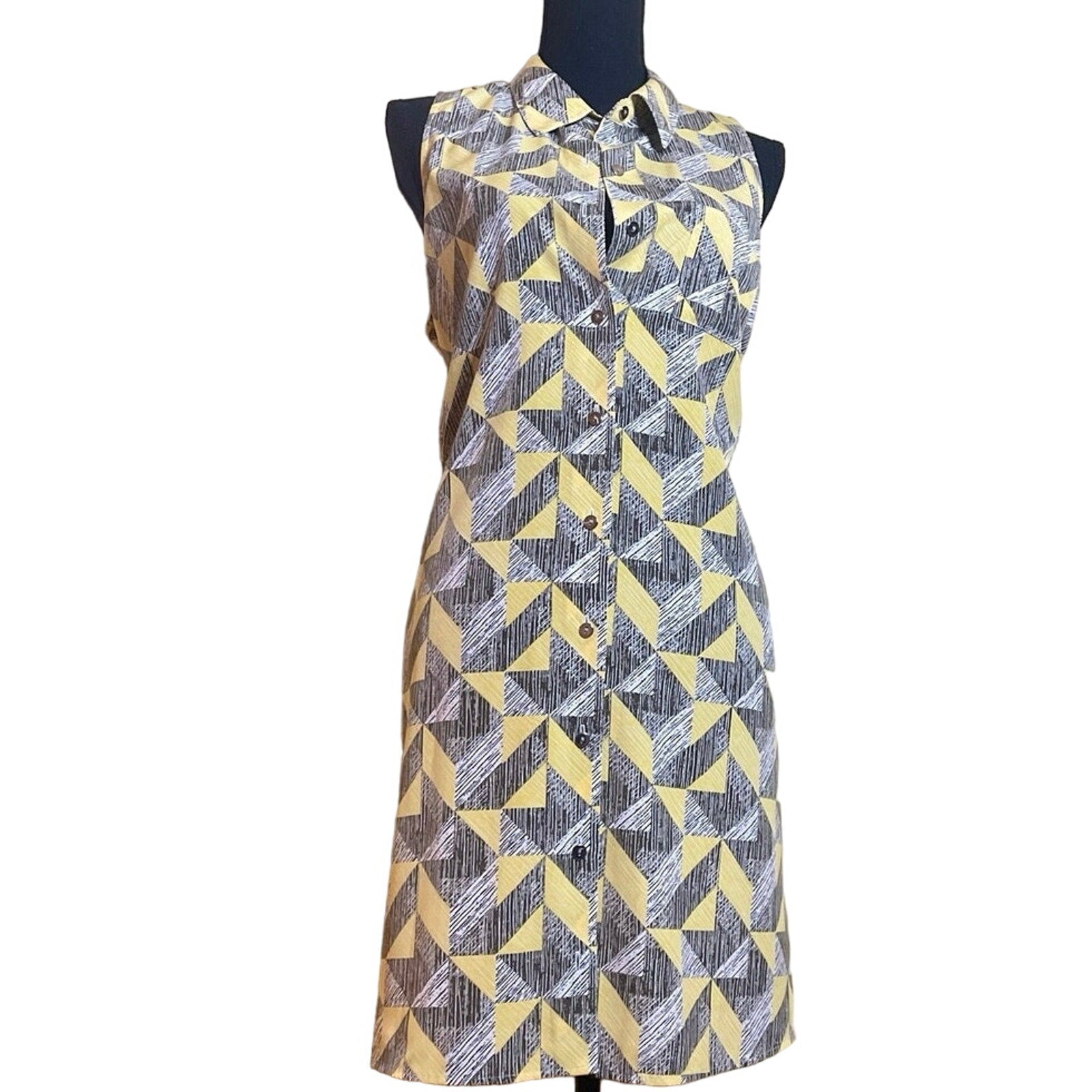 Alfani Geometric Print Sleeveless Shirt Dress Size 12 Lightweight Yellow