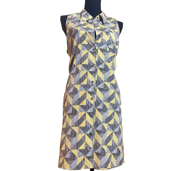 Alfani Geometric Print Sleeveless Shirt Dress Size 12 Lightweight Yellow