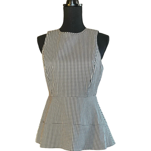 White House Black Market Gingham Plaid Peplum Sleeveless Top Size 8P