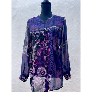 Chico's Purple Sheer Paisley Print Blouse Size M