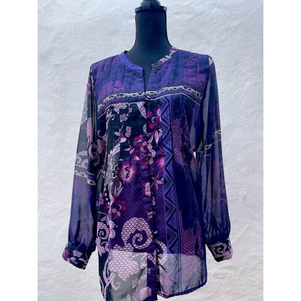 Chico's Purple Sheer Paisley Print Blouse Size M