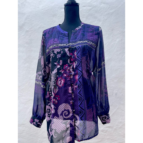 Chico's Purple Sheer Paisley Print Blouse Size M