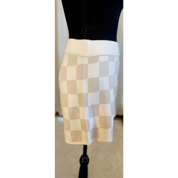 New UGG Maliah Knit Checkered Dress Shorts Tan Cream Size Small