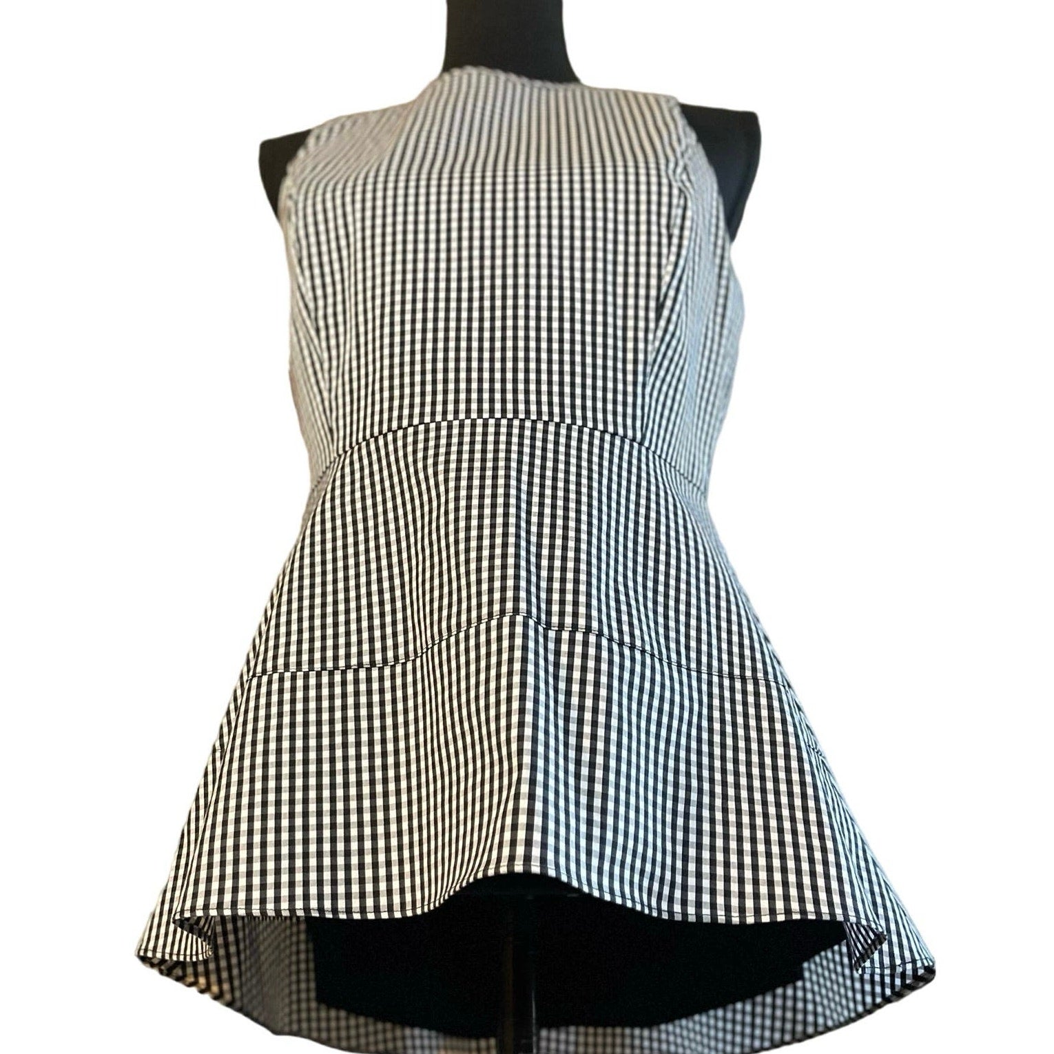 White House Black Market Gingham Plaid Peplum Sleeveless Top Size 8P