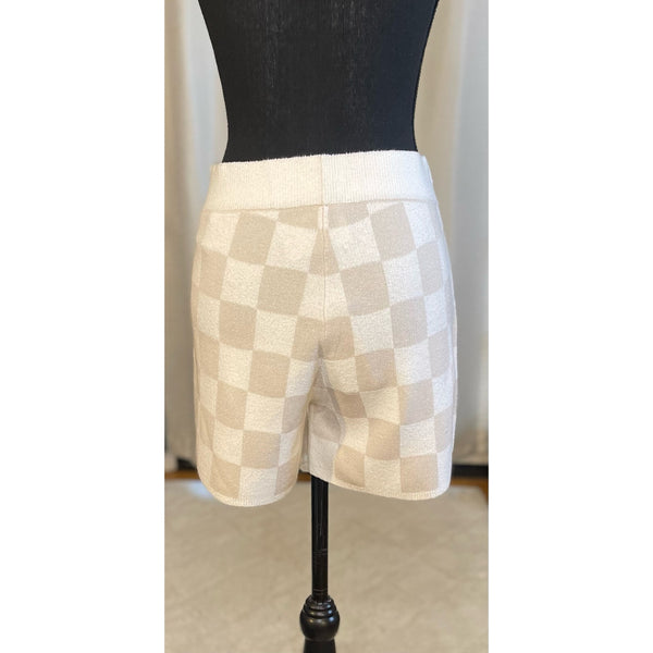 New UGG Maliah Knit Checkered Dress Shorts Tan Cream Size Small
