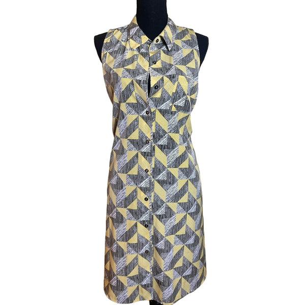 Alfani Geometric Print Sleeveless Shirt Dress Size 12 Lightweight Yellow