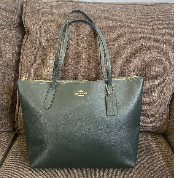 Coach Zip Top Tote Bag Green