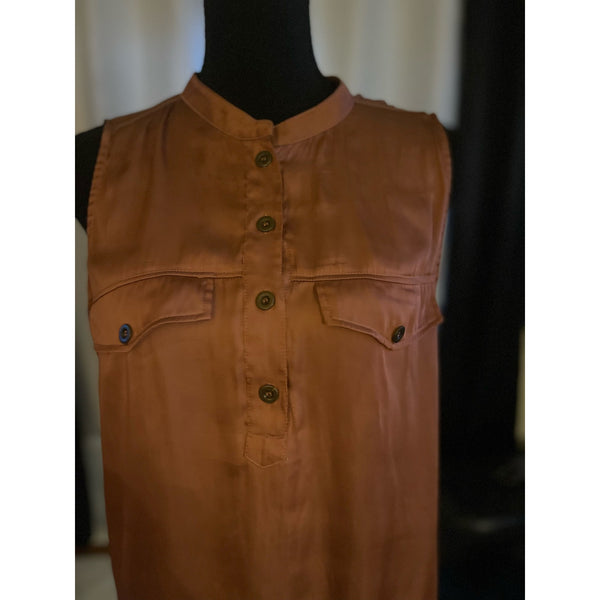 H&M Silky Copper Blouse Mandarin Collar Size 14