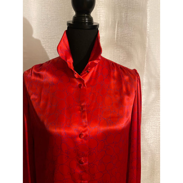 Silky Button Down Blouse Red Size S