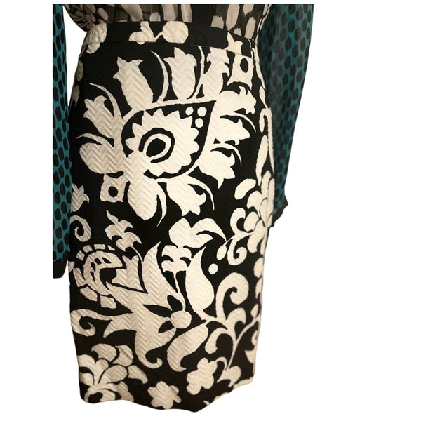 Talbots Black and White Floral Pencil Skirt Size 8