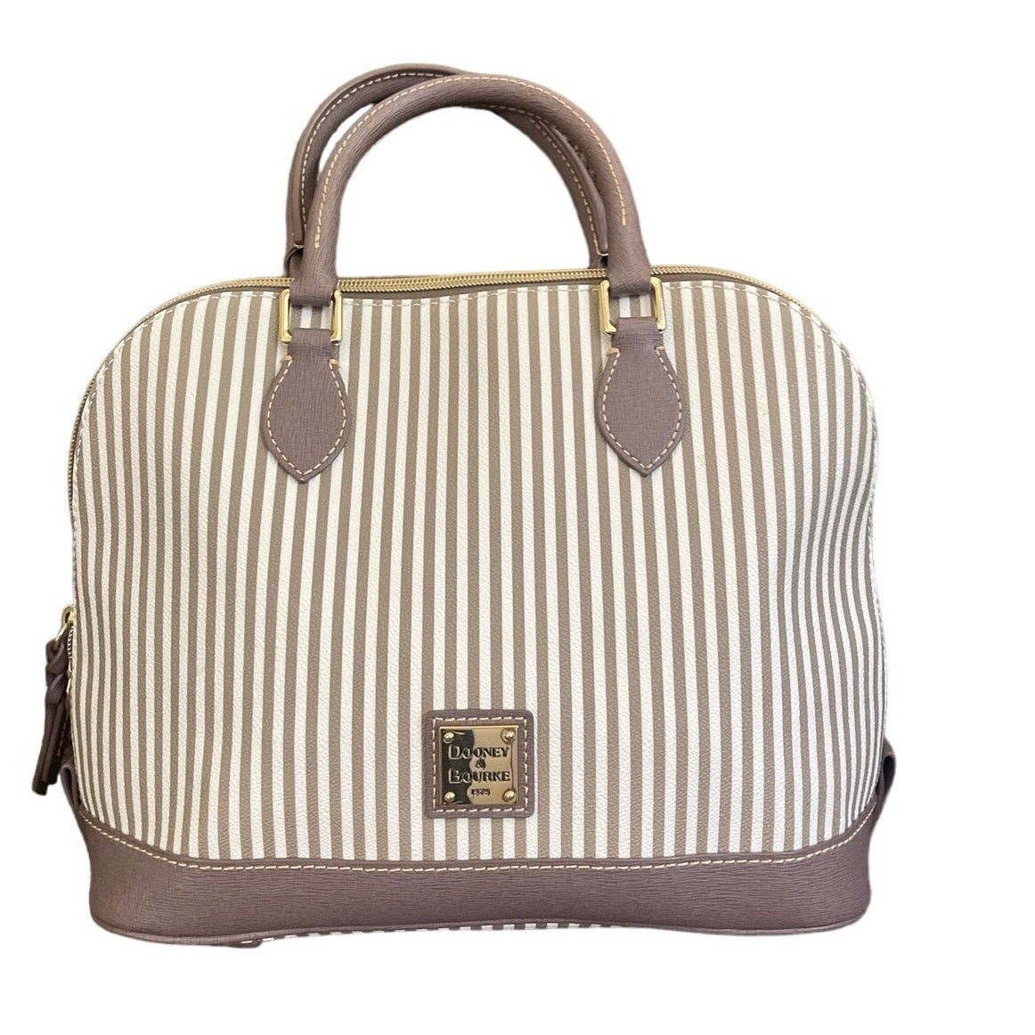 Dooney & Bourke Gray and White Striped Leather Satchel