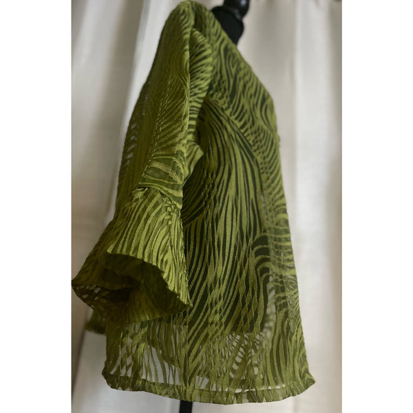 Citiknits Four Button Sheer Zebra Pattern Design Blouse Green Size XL-1X