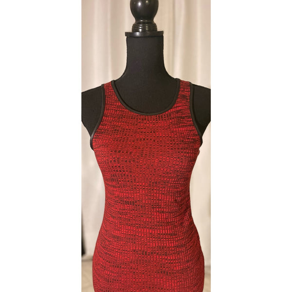 Ambiance Red Ribbed Bodycon Tank Dress Size Small Faux Leather Piping