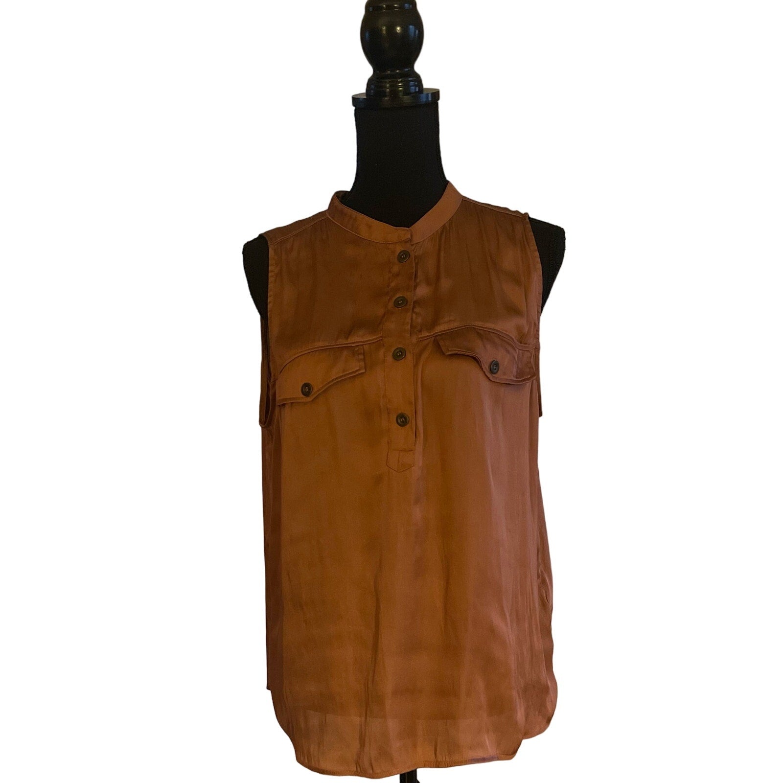 H&M Silky Copper Blouse Mandarin Collar Size 14