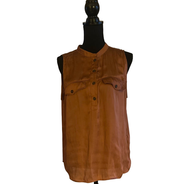 H&M Silky Copper Blouse Mandarin Collar Size 14