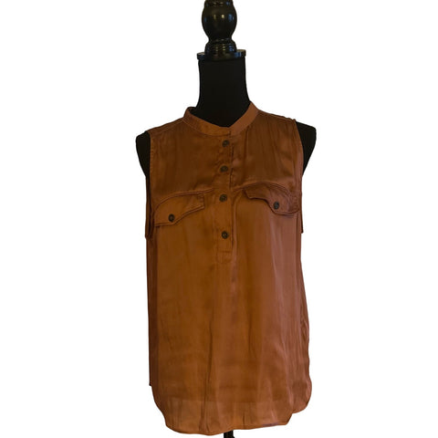 H&M Silky Copper Blouse Mandarin Collar Size 14