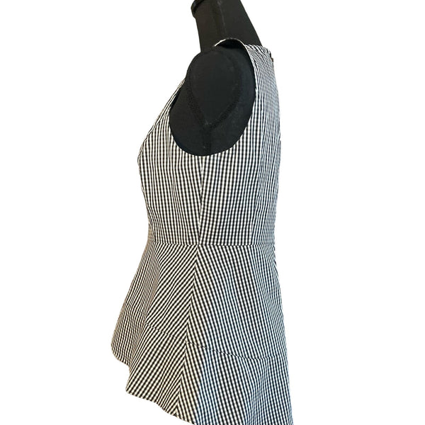 White House Black Market Gingham Plaid Peplum Sleeveless Top Size 8P