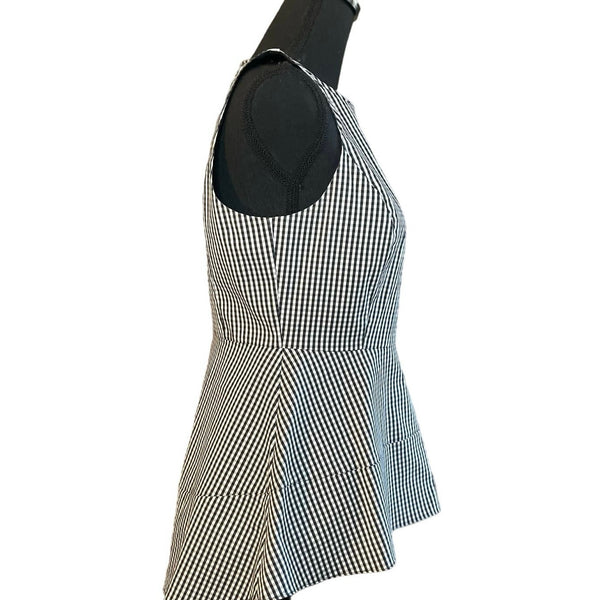 White House Black Market Gingham Plaid Peplum Sleeveless Top Size 8P