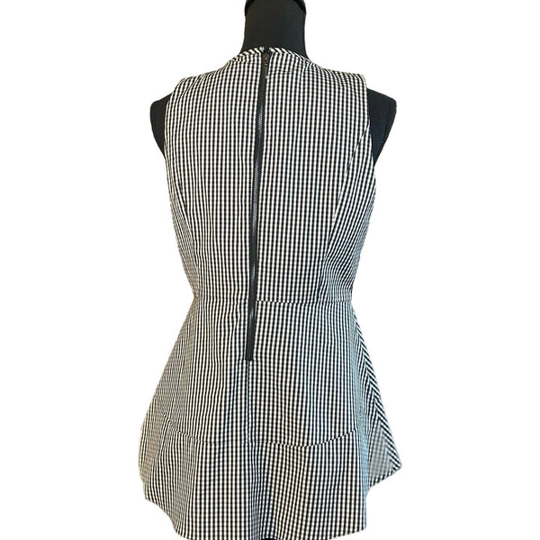 White House Black Market Gingham Plaid Peplum Sleeveless Top Size 8P